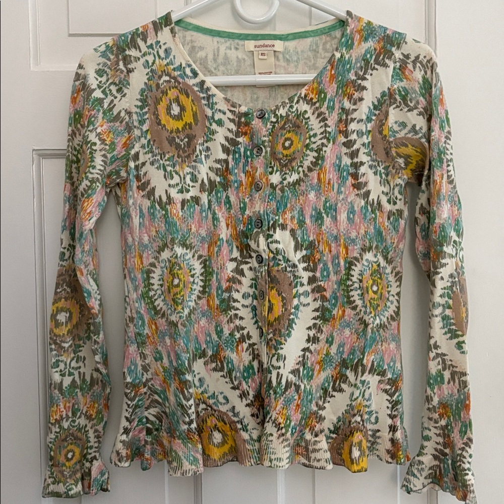 Sundance XS Floral Cotton Ruffle Cardigan XS